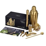 kit accessoires cocktail inox or oak avec shaker, jigger et cuillère