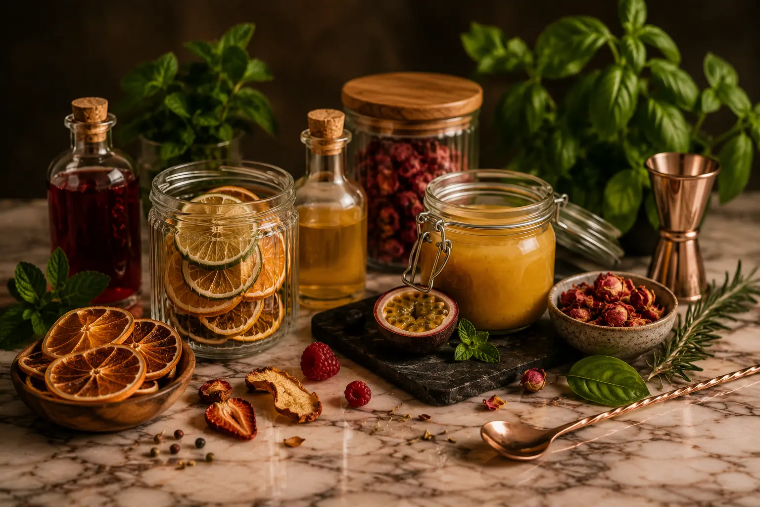 Purées de fruits, sirops et ingrédients pour cocktails