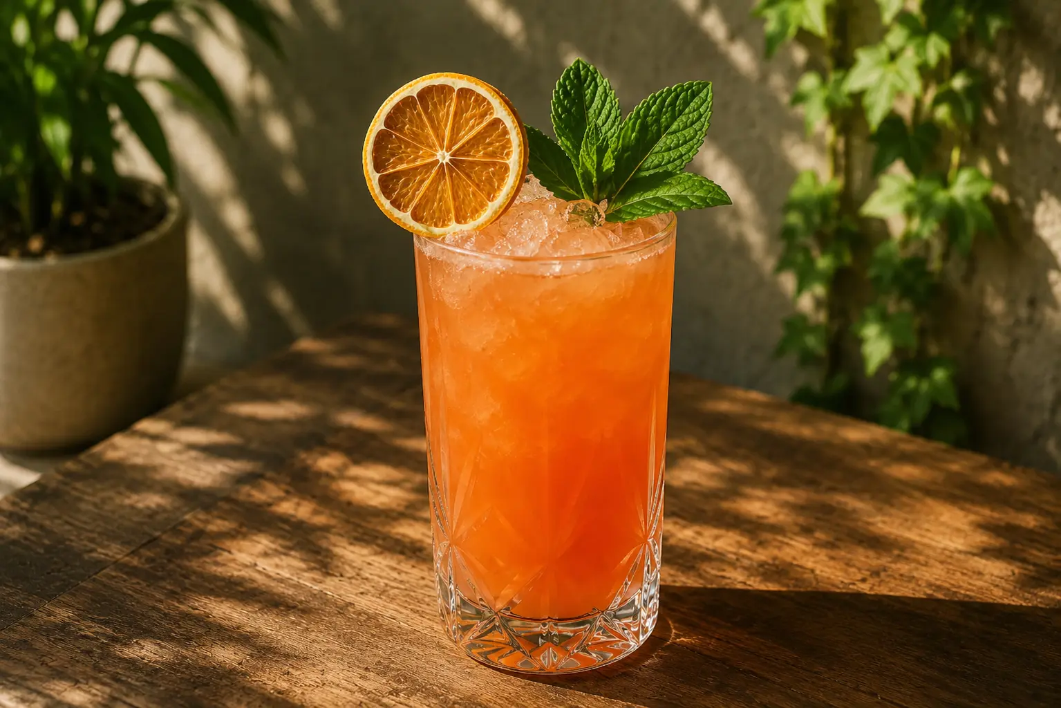 Cocktail fruité décoré avec du citron vert déshydraté