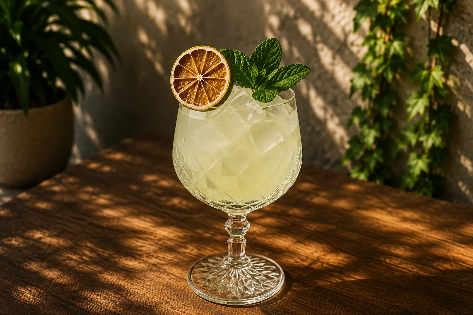 Mocktail décoré avec du citron vert déshydraté