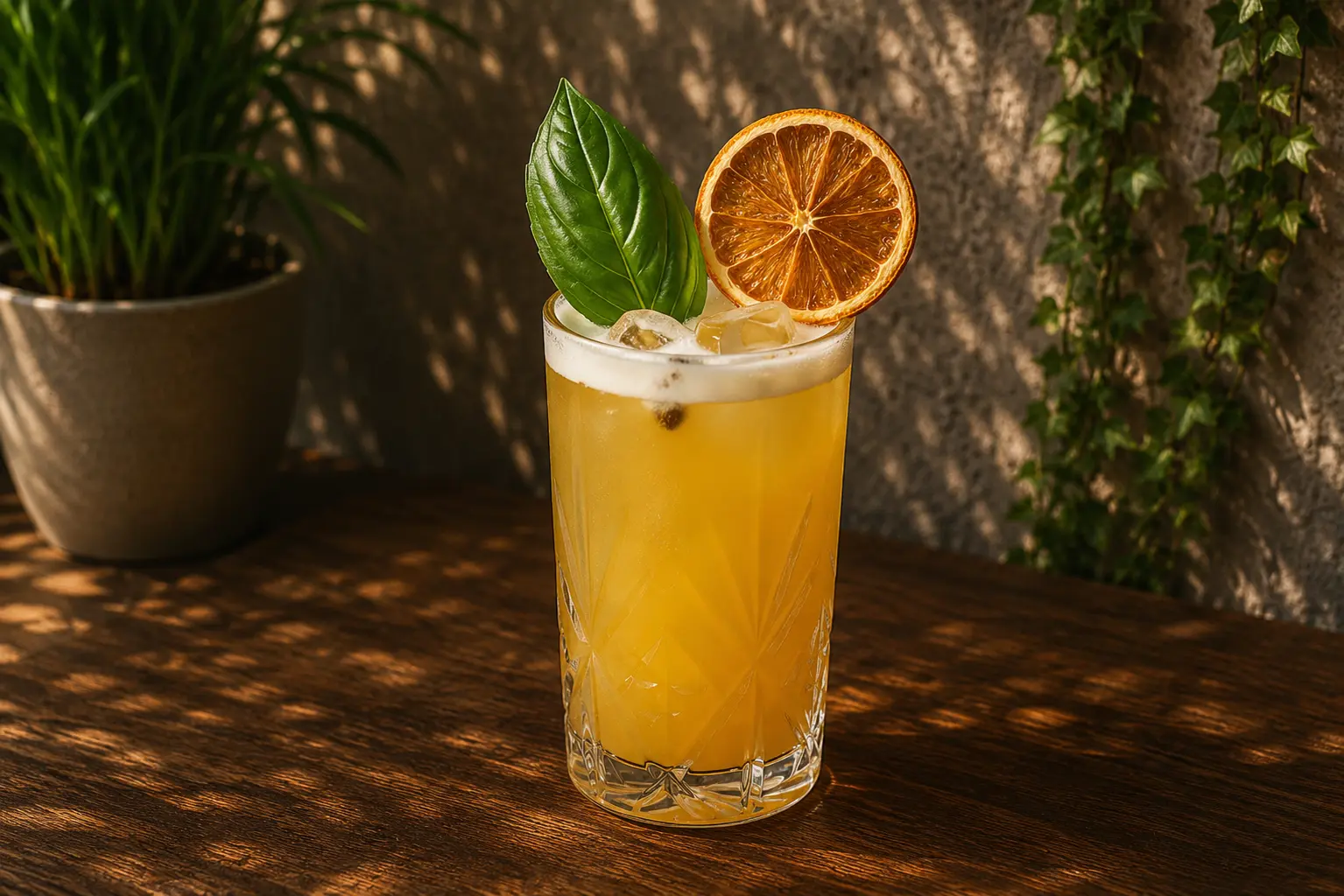 Cocktail fruité décoré avec du citron vert déshydraté